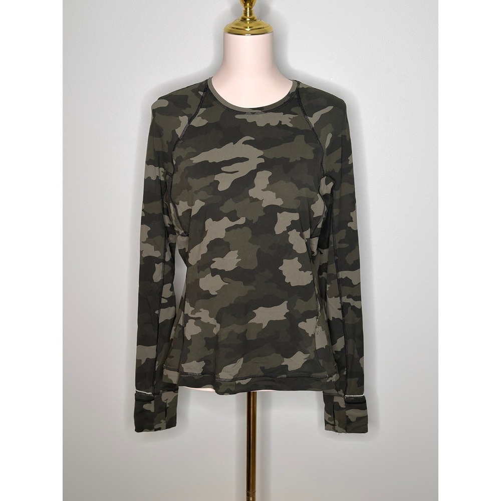 Lululemon Swiftly Tech LS 2.0 Camo Deep Coal Multi Size 10 Thumbhole Top